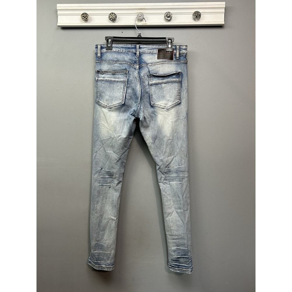 M‎ Society Politically Incorrect Ripped Distressed Light Wash Jeans Mens 36x32